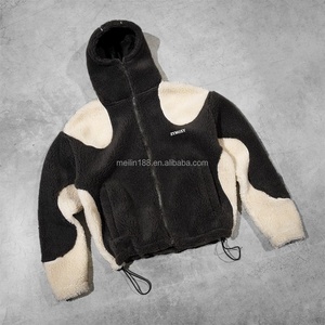 Veste Sherpa surdimensionnée personnalisée pour homme, chaude, en polaire, avec fermeture éclair, sweat à capuche Sherpa, pull-over patchwork, veste Sherpa ajustable - Product Image 1
