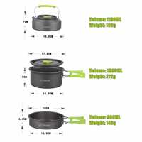 STARCAMP Batterie de cuisine d'extérieur 11 en 1 en aluminium Kit de vaisselle de pique-nique et de camping 11 pièces et couverts pour la cuisine et la salle à manger