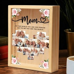 Puzzle en forme de cœur avec photo personnalisée LED, cadre en bois écologique, impression UV, ornement de table, cadeau d'anniversaire pour maman - Product Image 1