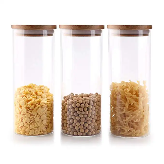 bamboo lid glass airtight canister storage bottles jars grains tea leaf coffee beans candy food jar