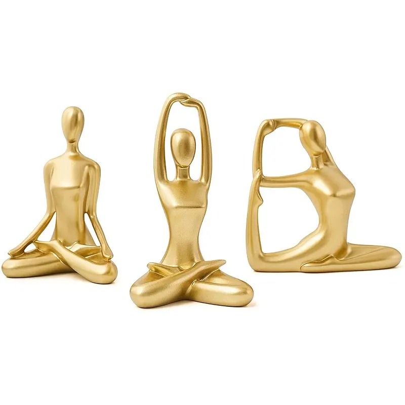 Set de 3 figuras de Yoga decorativas para mesa, estatua de Yoga para sala de estar, estante de decoración, acentos dorados, Yoga, decoración