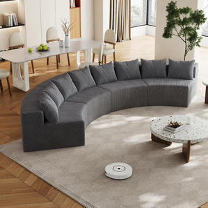 Corduroy Curved Sectional <b>Sofa</b> Set 8 Pillows <b>Convertible</b> <b>Sofa</b> <b>Bed</b> Modular Oval Design for Hotel Bedroom & Living Room - Product Image 6