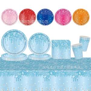 Ensemble <span class=keywords><strong>de</strong></span> vaisselle <span class=keywords><strong>de</strong></span> fête en diamant doré, assiettes en papier jetables, gobelets, serviettes pour fête d'anniversaire d'enfants - Product Image 1