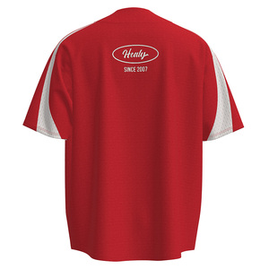Camiseta Deportiva de Béisbol HEALY Retro Roja con Bloques de Color, Camisa Moderna de Manga Corta con Botones, Estilo Deportivo con Cuello Redondo para Fútbol - Product Image 3