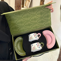 Ensemble de tasses à café en céramique florale Anji Newell avec soucoupe, cadeau pour les couples, pour la maison, le café, le service de desserts, cadeau de mariage et pause-café