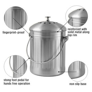 Offre Spéciale seau de stockage rond de bac à <span class=keywords><strong>compost</strong></span> en acier inoxydable de 1.3 gallons avec structure supérieure ouverte pour les vers de jardin ou les déchets de cuisine - Product Image 2
