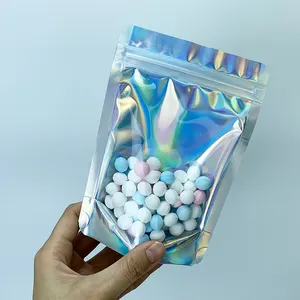 Holographic Mylar Ziplock Bags/ Aluminum Foil Hologram Food Pouch/ StandアップZipper Reclosable Holographic BagとZip