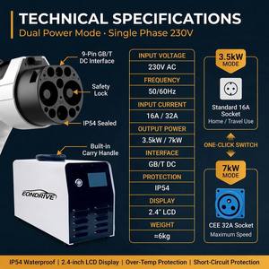 เครื่องชาร์จรถยนต์ไฟฟ้าแบบพกพา GBT รุ่นใหม่ 3.5kW/7kW 16A/32A ปรับเปลี่ยนได้ มาตรฐาน IP54 พร้อมหน้าจอ LCD ขนาด 2.4 นิ้ว สำหรับการชาร์จยานยนต์ - Product Image 5