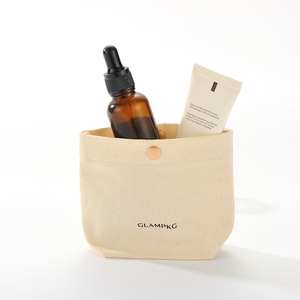 Glampkg Custom Logo Recyclable Cosmetic Storage <b>Bag</b> Eco-Friendly Durable Cotton Makeup Pouch with Button - Product Image 2