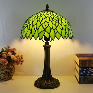 LongHuiJing Tiffany 12Inch Dome AC LED Table Lamp with Green Wisteria Stained Glass Shade Home Decor Reading <b>Light</b> - Product Image 5