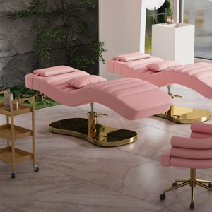 High Quality White Leather Gold Base Salon Facial Spa Massage Bed Modern Luxury Adjustable Cosmetic Eyebrow Bed - Product Image 4