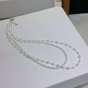 Collar de Perlas de Doble Capa de Plata S925, Perlas de Agua Dulce Aurora Casi Redondas de 3-5 mm, Collar de Cadena de Tamaños Graduados - Product Image 1