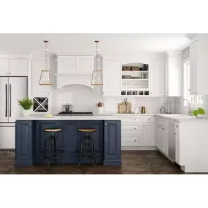 Modern luxury pantry kitchen cabinet units island white shaker wood hutch cabinet doors