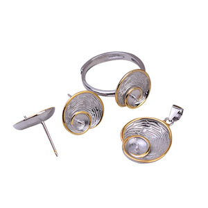 Conjunto de Colgante y Anillo de Caracol de Plata S925, Accesorios para Manualidades con Soporte para Perlas de 7-8 mm, Conjunto de Joyería de Moda 2809 - Product Image 5