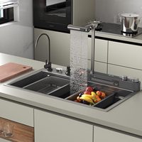 Évier de cuisine intelligent en acier inoxydable noir à cuve unique avec affichage numérique