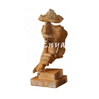 Sculpture Abstraite Moderne en Fonte, Visage Créatif, Style Européen et Nordique, Thème 'Le Silence est d'Or', pour Maison et Jardin, Hauteur 34cm/60cm, Faite à la Main