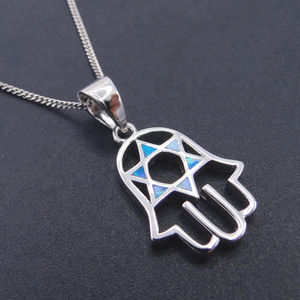 Collar con Colgante de Hamsa de Plata de Ley 925 con Ópalo Azul - Product Image 1