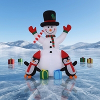Bonhomme de neige gonflable avec chapeau haut et pingouin avec boîte cadeau pour décoration de fête de Noël en extérieur, modèle d'accessoire de jardin