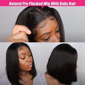 Vente en gros 8-14 ''Péruvienne HD Lace Front Bob Perruque 100% Vierge Cheveux Humains Courts Raides Ombre Blonde Transparent Dentelle - Product Image 3