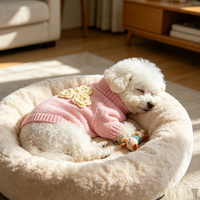 Pull chaud d'hiver pour chien, col roulé, tricoté, crocheté, fleur, perle, sweat à capuche pour chien fait main au crochet