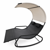 Chaise longue double moderne avec auvent pare-soleil et appui-tête, mobilier d'extérieur en acier pour patio, jardin, cour, villa, hôtel