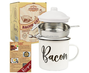 Taza de esmalte blanco, filtro de cocina, tazas de aceite de Bacon con filtro, regalo de Navidad, gran oferta - Product Image 2