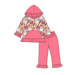 Custom Pumpkin Casual Comfortable Girls Hoodie Top Pants Halloween Outfits Wholesale <b>Sisters</b> Matches Styles Factory Clothes Set - Product Image 5