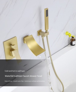 Mitigeur <span class=keywords><strong>de</strong></span> bain noir brossé avec douchette à main et bec rotatif pluie/ cascade pour appartement, eau chaude et froide - Product Image 4