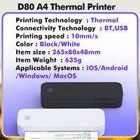 Printer Thermal Portabel D80 A4 dengan Fungsi Manual untuk Pencetakan Dokumen Kontrak, Tato, Kantor, dan Penggunaan Belajar