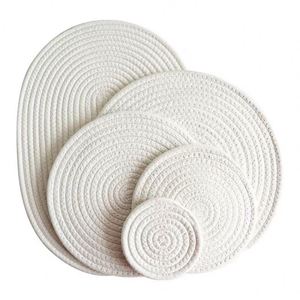 Factory Direct Cotton <b>Rope</b> Woven Fabric Home Insulation Mat Kitchen Dining Table Mat with Glass Coaster Heat Insulation Pot Mat - Product Image 4