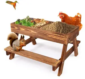 Table de poulet sans déchets, mangeoire de pique-nique de poulet en bois grand kit de mangeoire de poulet de bricolage, mangeoires d'écureuil de canard d'oiseau sauvage fond de maille