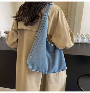 Personalizar coreano al por mayor las mujeres casual <span class=keywords><strong>jeans</strong></span> liso denim <span class=keywords><strong>shopper</strong></span> hombros bolsas de mano - Product Image 5