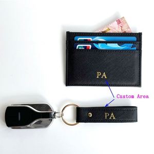 Personalized Saffiano PU Leather Keychain and Credit Card Holder <b>Small</b> Keyring <b>Wallet</b> with Business Card Cover - Product Image 4
