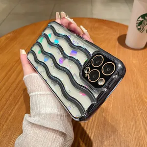 for iPhone 15 Pro max wave shape luxury phone case fashion style colorful tpu back cover glitter bling case for iphone