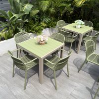 Ensemble table et chaises d'extérieur en aluminium vert, mobilier de salle à manger pour jardin, café, usage commercial