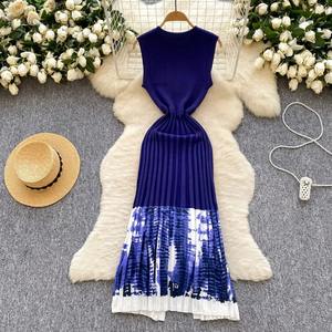 Abito elegante e sottile da donna con spalline Vintage Sexy in maglia monopetto lungo Midi drappeggiato <span class=keywords><strong>per</strong></span> le vacanze al mare - Product Image 4