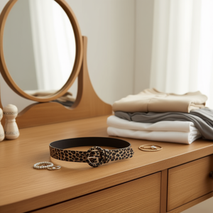 Cinturón de Cuero con Hebilla Redonda y Estampado de Leopardo Angelina, 4 cm, Accesorio Casual de Moda para Mujer - Product Image 3