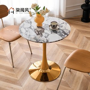 Mesa de Comedor Redonda de Mármol Estilo Francés para 4 Personas, Muebles Comerciales Personalizables para Cafeterías y Pastelerías - Product Image 1