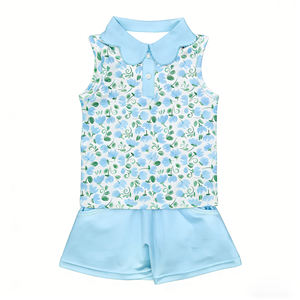 GSSO3282 Ensemble sans manches personnalisé pour petite fille, motif rayé et imprimé cerises roses, vente en gros pour enfants - Product Image 3
