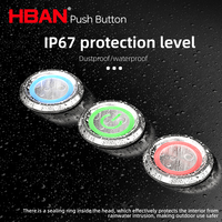 Interrupteur à bouton-poussoir lumineux LED métallique HBAN haute intensité 10A 22mm pour station de charge, alimentation 1NO1NC, momentané/verrouillable, IP67