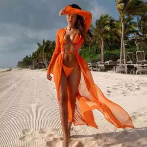 Wholesale New Sexy <strong>Long</strong> <strong>Sleeve</strong> Bikini Cover up for Women Summer Open Front Lace up Sarong Female Swim Dress Anti-Sun <strong>Wear</strong> <strong>Beach</strong> - Product Image 1