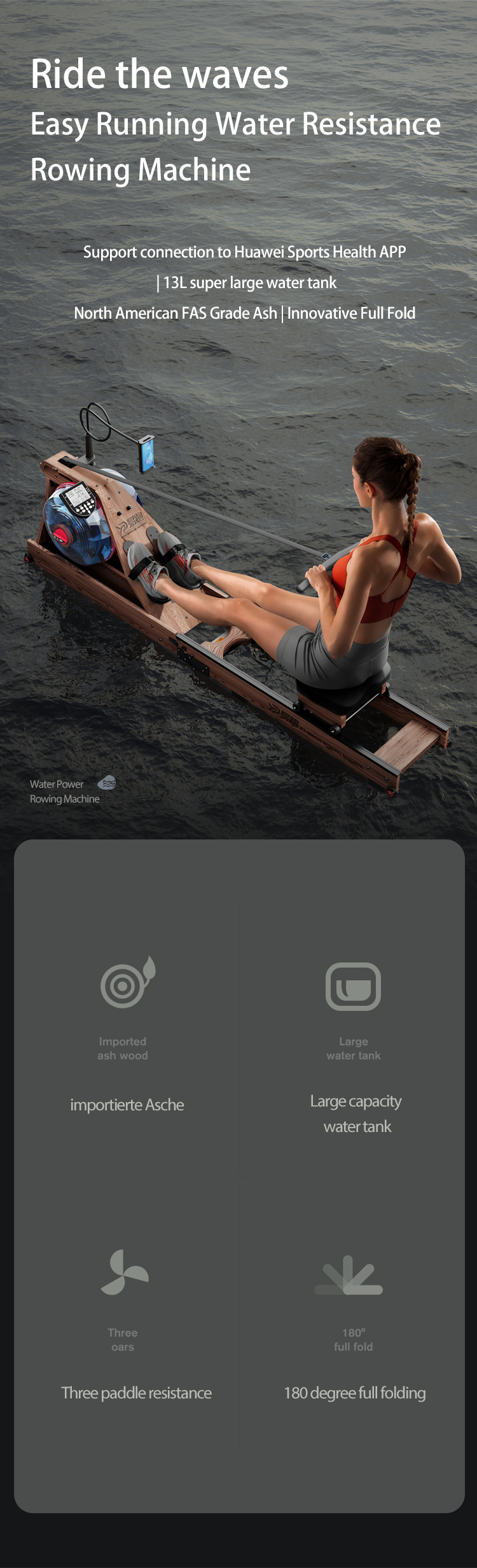 YPOO for hydraulic rowing machine foldable New folded cardio fitness equipment air rower rowing club rowing machine magnetic