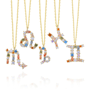 Collar celestial del <span class=keywords><strong>mes</strong></span> de nacimiento para mujer, colgante con signos del zodiaco, arco iris, CZ, plata, oro, 12, novedad - Product Image 1