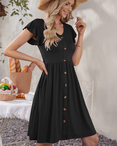 Женское летнее платье с V-образным вырезом, короткими плиссированными рукавами, цветочным принтом, на пуговицах, свободного кроя, повседневное, в стиле бохо, для отпуска, вечеринок, мини-платье - Product Image 5