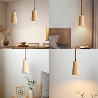 Lampe suspendue en travertin jaune, style japonais Wabi Sabi, avec cavité, hauteur réglable, LED, style minimaliste nordique rustique, utilisation hôtelière, taille moyenne