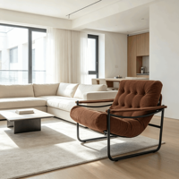 Nordischer Luxus Moderner Metall-Sessel Sofa Beistellstuhl Freizeit Wohnzimmer Schlafzimmer Gemütlicher Einzelner Samt-Loungesessel Kreatives Design