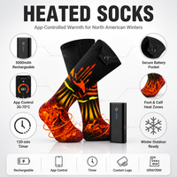 Chaussettes chauffantes rechargeables améliorées en usine pour femmes et hommes, chauffe-pieds avec contrôle par application, 4 réglages, séchage rapide, polyester, 5000 mAh, pour l'extérieur