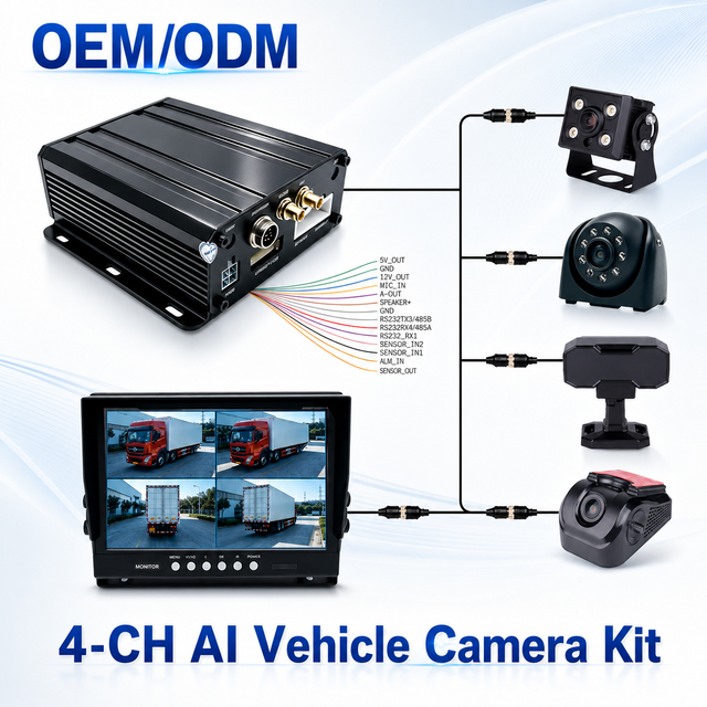 Factory OEM ODM Complete 4CH Vehicle Camera Kit With MDVR Host Monitor Display Cables and Camera De Recul for Fleet Trucks