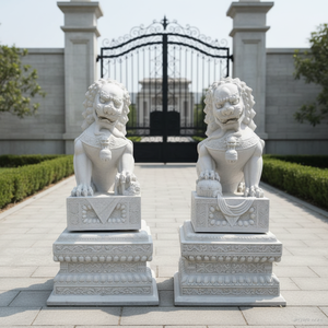 Statues de chiens Foo en marbre Feng Shui de grande taille, sculptées à la main, décorées, pour portail d'entrée de <span class=keywords><strong>temple</strong></span>, de haute qualité - Product Image 1