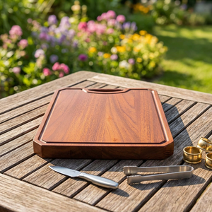 Planche à découper en bois massif avec poignée et rainure pour les jus, grande planche à découper en bois pour la cuisine - Product Image 1